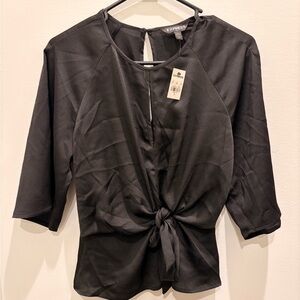 Express Elegant Black Tie-Front Blouse